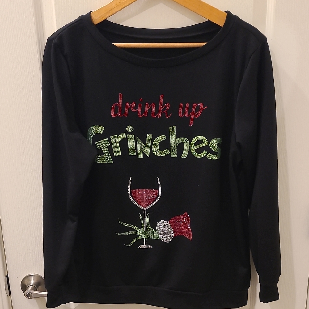 Blingy Black Sweatshirt with Festive Graphic